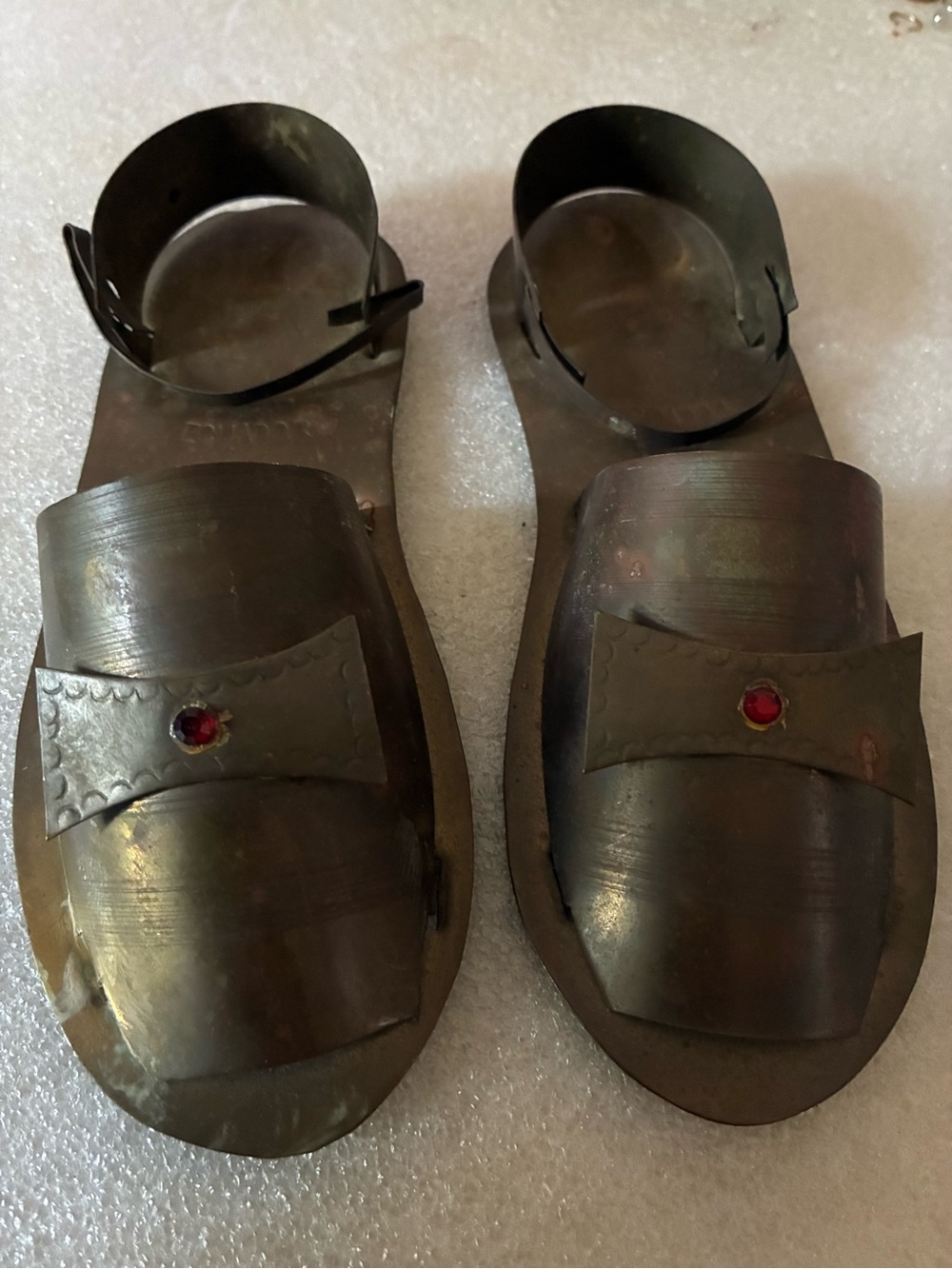 Vintage brass Sandal Style Ornament with Red Rhinestones wall decoration